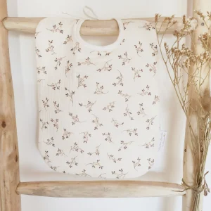 Grand bavoir bébé "Églantine" écru en double gaze et nid d'abeille de coton BIO