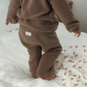 Pantalon bébé cocooning ourson Naël en fausse fourrure mouton sherpa chocolat